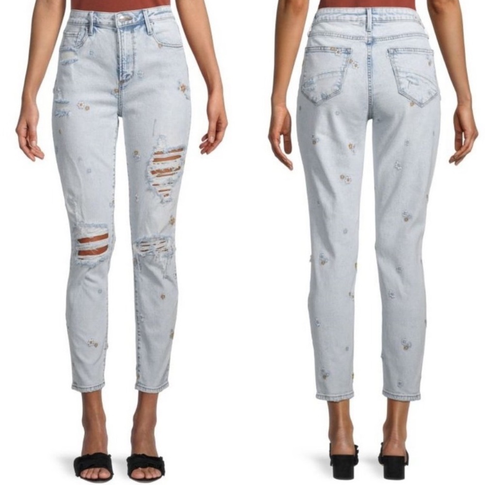 Driftwood 26 Gizelle Floral Embroidered Floral Ripped Jeans Distressed Skinny